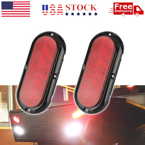 2x Red 6" Oval Trailer Truck 6 LED Stop/Turn/Tail Brake Lights Sealed Waterproof