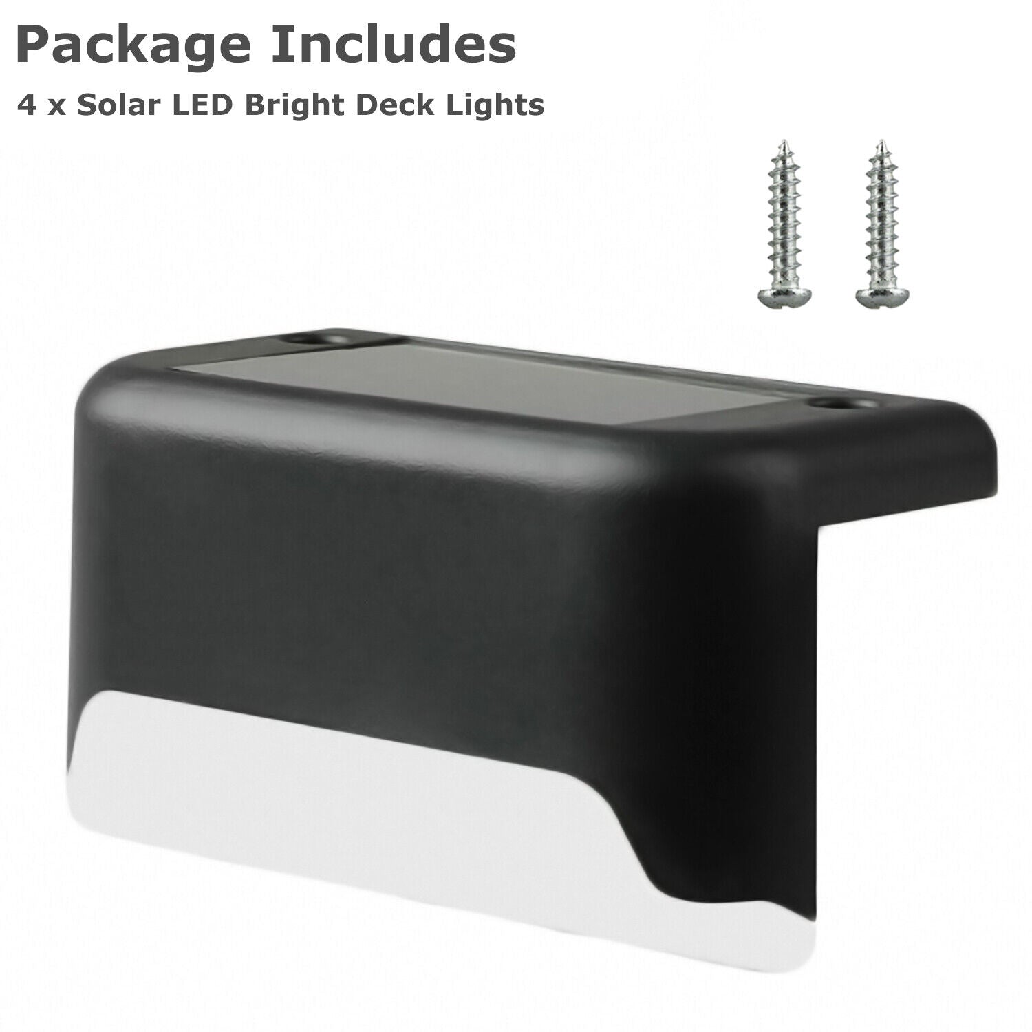 4-Pack Solar LED Deck Lights – Outdoor Step, Patio & Railing Lighting, Black ABS, Dusk-to-Dawn, 3 Lumens