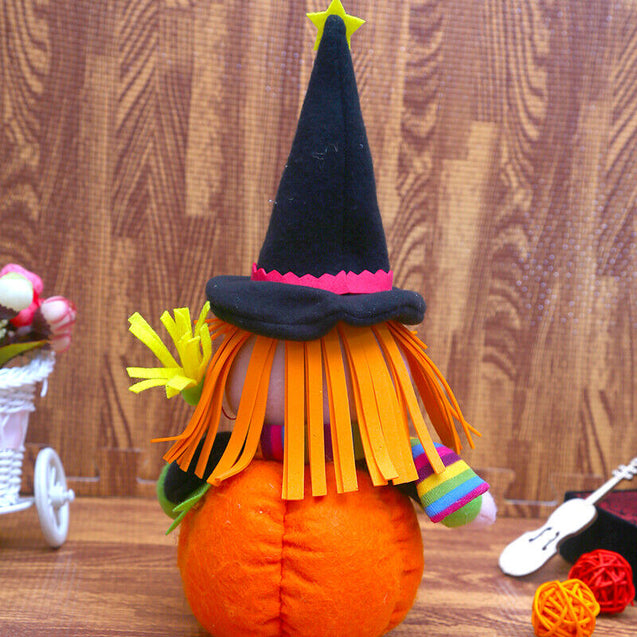 Cute Witch Doll Toys Pumpkin Table Decoration Home Plush Stuffed Doll