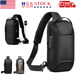 Anti Theft Sling Bag Waterproof Chest Bag Crossbody Backpack w/ USB Charge Port