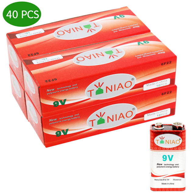 40 PCS 9V 6F22 9 Volts Battery Heavy Duty Zinc Carbon 0% Mercury Free Shipping