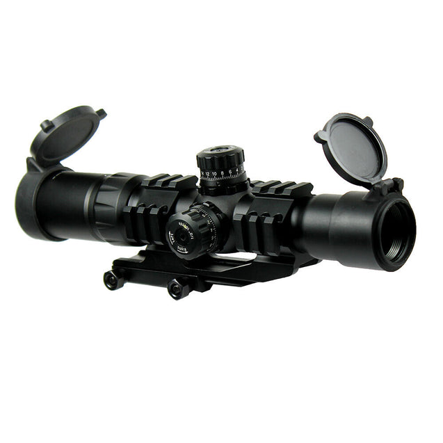 1.5-4x30 Tactical Rifle Scope Green Blue Red Chevro Reticle w/ Cantilever Mount