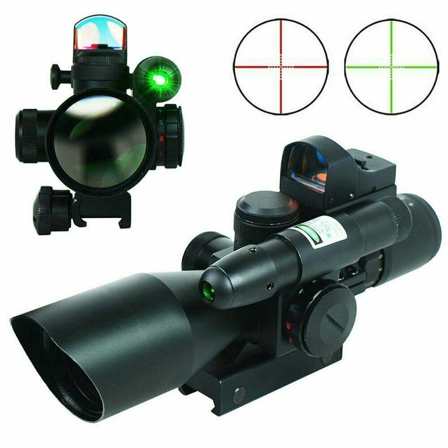 2.5-10X40 Rifle Scope with Green Laser Mini Reflex 3 MOA Red Dot Sight