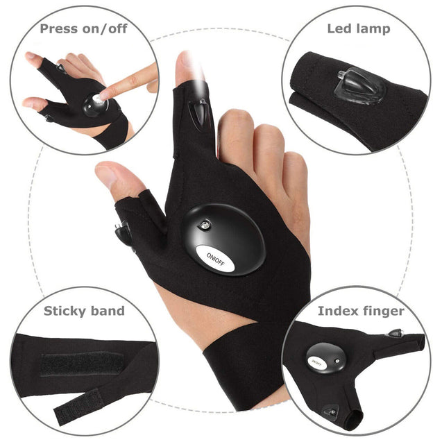 1 Pair LED Flashlight Gloves for Outdoor Fishing Camping Hiking Gloves Men Women