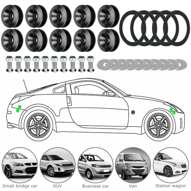10 PCS Aluminum Car Quick Release Fasteners Bumper Trunk Fender Hatch Lids Kit