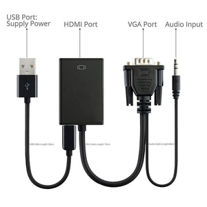 VGA To HDMI Output 1080P HD+ Audio TV AV HDTV Video Cable Converter Adapter