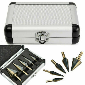 5X HSS Cobalt Multiple Hole Cut 50 Sizes Step Drill Bit Set Kit w/ Aluminum Case