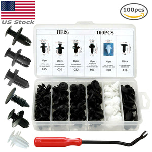 100 PCS Car Clips 6 Sizes Trim Push Retainer Pin Rivet Bumper w/ Remover Tool