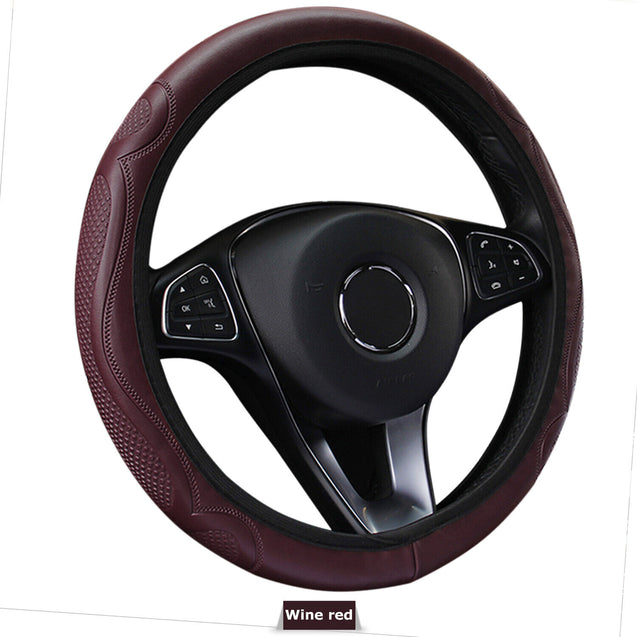 Leather Car Steering Wheel Cover Breathable Anti-slip Car Accessories 4 Color US