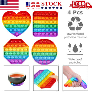 4 PACK Rainbow Popit Fidget it Pop Toy Push Bubble Sensory Set Stress Relief