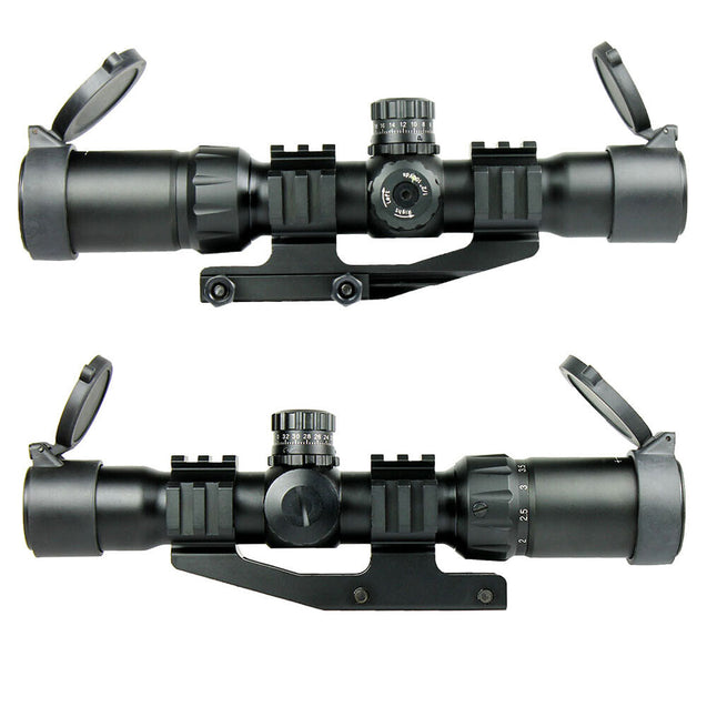 1.5-4x30 Tactical Rifle Scope Green Blue Red Chevro Reticle w/ Cantilever Mount