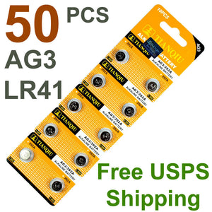 50 PCS LR41 AG3 392 LR736 1.5V Alkaline Battery for Watch Remote US Free ship