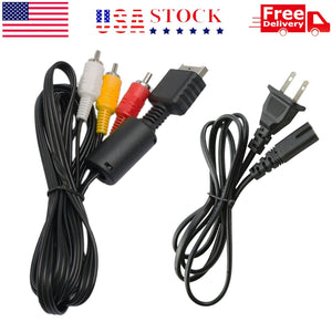 Audio AV RCA+AC Cable Power Supply Adapter Cord For Sony Playstation 1/2 PS2 FAT