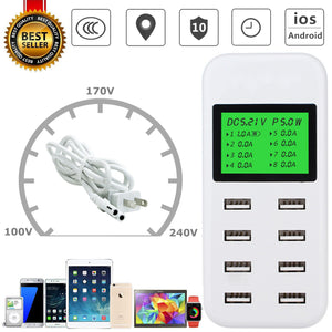 8-Port Smart Multi USB AC Wall Charger Hub Smart Fast Wall Charging Station LCD
