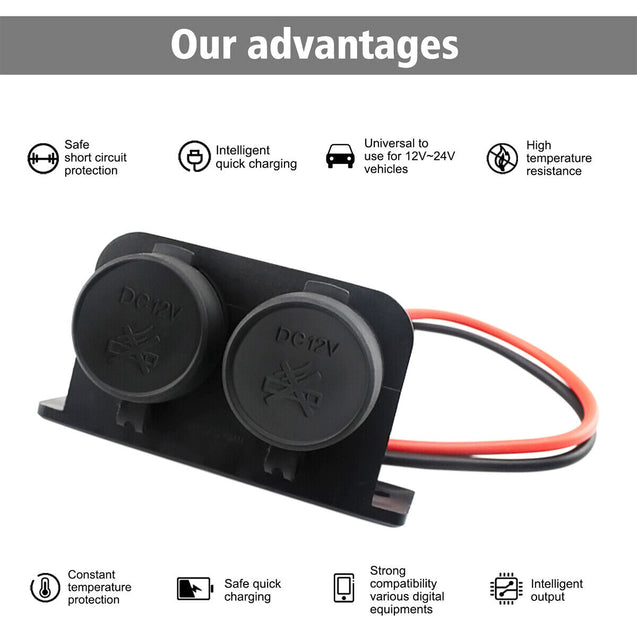 Waterproof Power Dual Socket Car Motorcycle Cigarette Lighter Plug 12V Outlet 