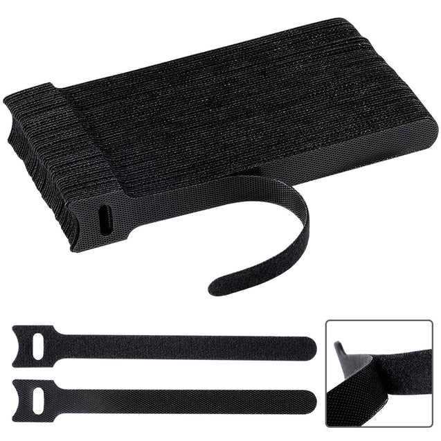 100 PCS Cable Straps Reusable Wire Cord Hook Loop Ties Black Fastening Organizer
