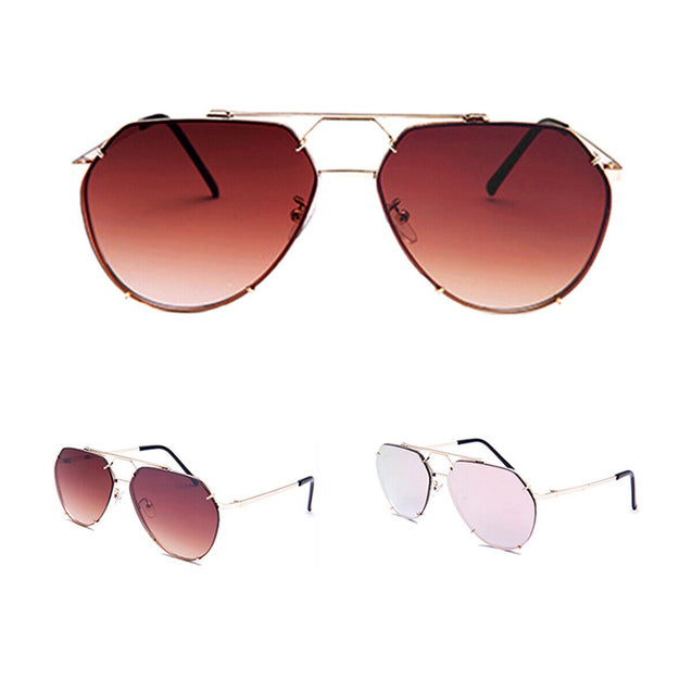Women Flat Top Oversize Aviator XXL Metal Shades Sunglasses Gradient Lens