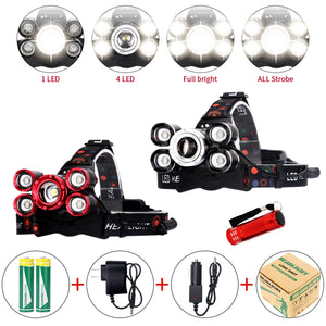90000LM 5 Head XM-L LED Headlamp Headlight Head Torch with Extra Flashlight