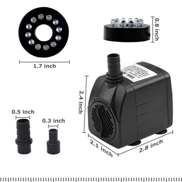 Submersible Water Pump with 12 LED 16W Lights for Fountain Pool Garden Pond Tank