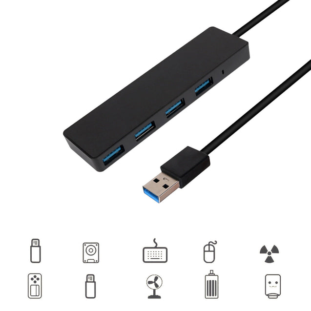 4-Port Ultra-Slim Data USB 3.0 Hub Adapter Data Super Speed Mac PC Laptop HDD