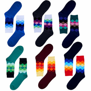 6 Pairs Mens Fashion Dress Socks Multi Color Designer Print Argyle Pattern Lot
