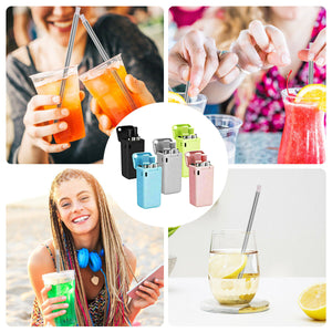 Pack of 2 ECO Friendly Reusable Collapsible Straws Stainless Steel Portable Case