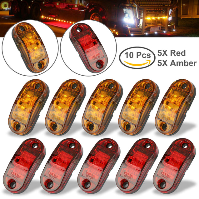 5pc Amber 5pc Red LED Car Truck Trailer RV Oval 2.5" Side Clearance Marker Light