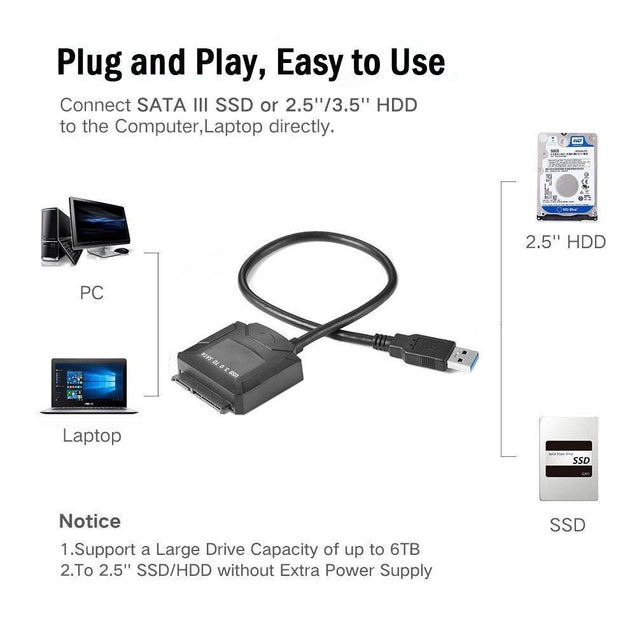 USB 3.0 to 2.5" SATA Universal Hard Drive Adapter Cable/UASP SATA to USB3.0 Blk