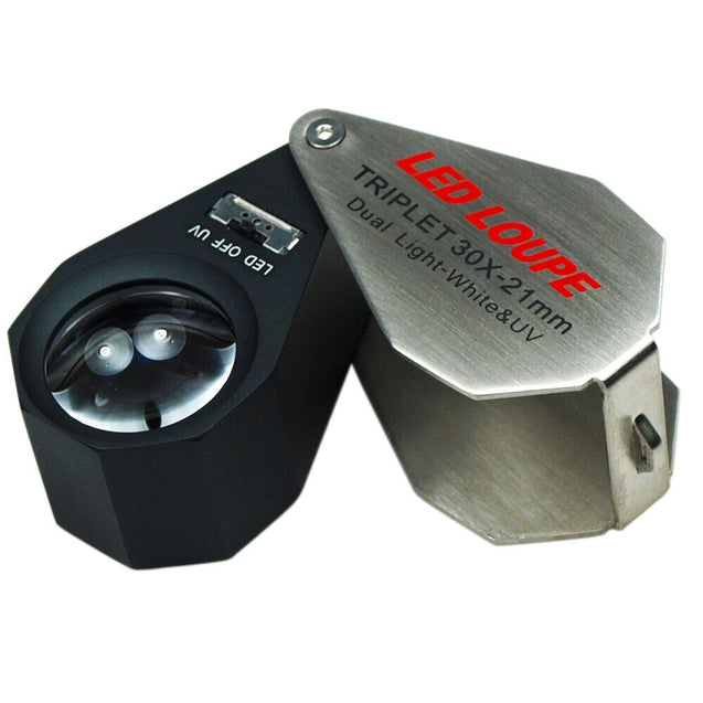 30X Magnification 21mm Triplet Jewelers Loupe with LED - UV Dual illumination