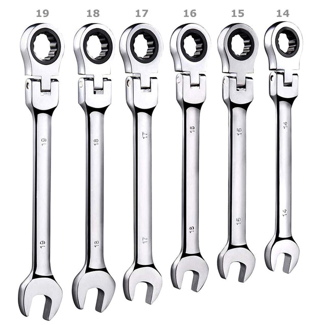 12PCS 8-19mm Metric Flexible Head Ratcheting Wrench Combination Spanner Tool Set