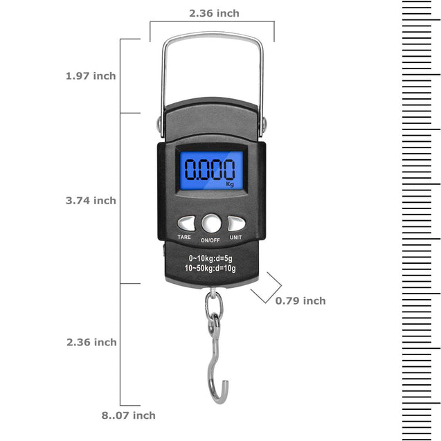 LCD Electronic Fishing Scale Portable Digital Luggage Weight Hanging Hook 50KG