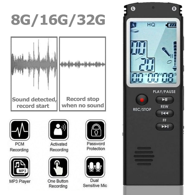 Voice Activated Mini Digital Sound Audio Recorder Dictaphone MP3 Player 8/16/32G