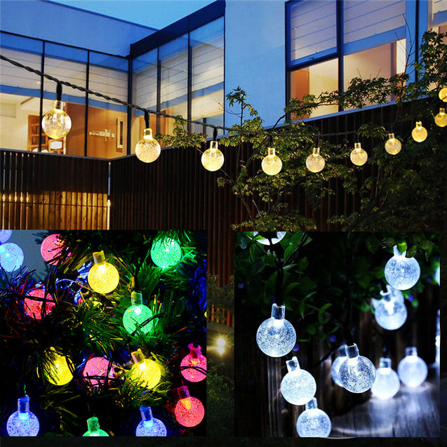 30 LED 20ft Solar String Ball Lights Outdoor Waterproof Warm White Garden Decor