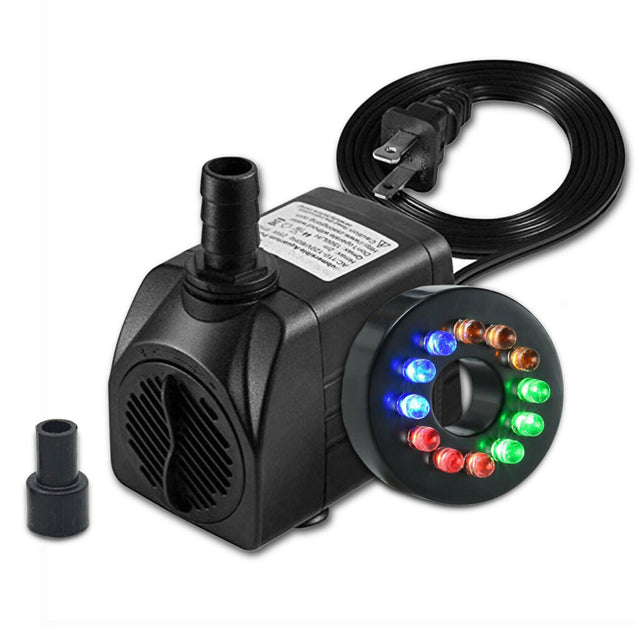 Submersible Water Pump with 12 LED 16W Lights for Fountain Pool Garden Pond Tank