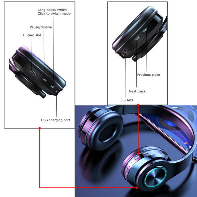 Wireless Bluetooth Headphones Super Bass Foldable Stereo Earphones Headsets Mic 