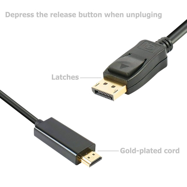 Display Port DP to HDMI PC Laptop HDTV Audio Video Adapter Cable 1080p 6 Feet