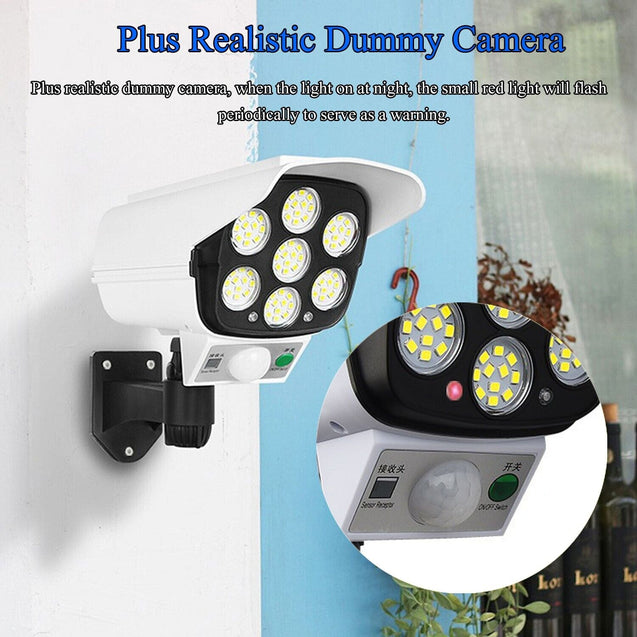 Solar Motion Sensor Light LED Security Wall Street Yard Outdoor Lamp Fake Camera