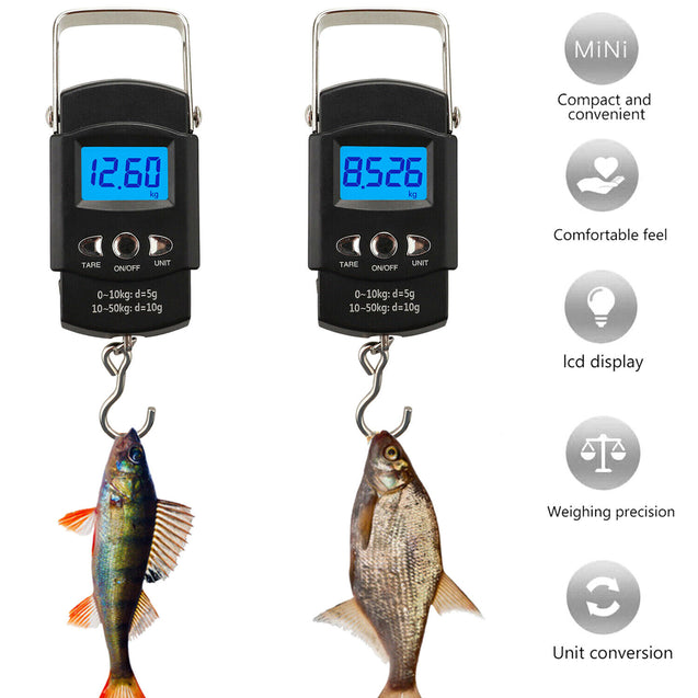 LCD Electronic Fishing Scale Portable Digital Luggage Weight Hanging Hook 50KG