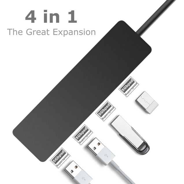 4-Port Ultra-Slim Data USB 3.0 Hub Adapter Data Super Speed Mac PC Laptop HDD