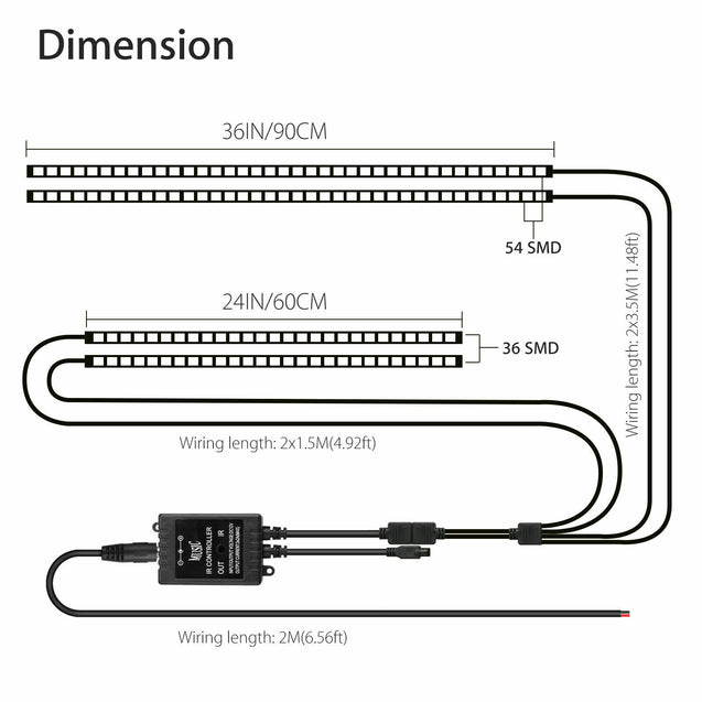 4 PCS RGB 48 LED Strip Neon Light Kit Under Car Tube Underglow Underbody System
