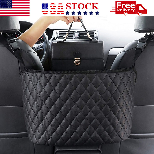 Car Net Pocket Handbag Holder Black PU Leather Between Car Seat Storage US