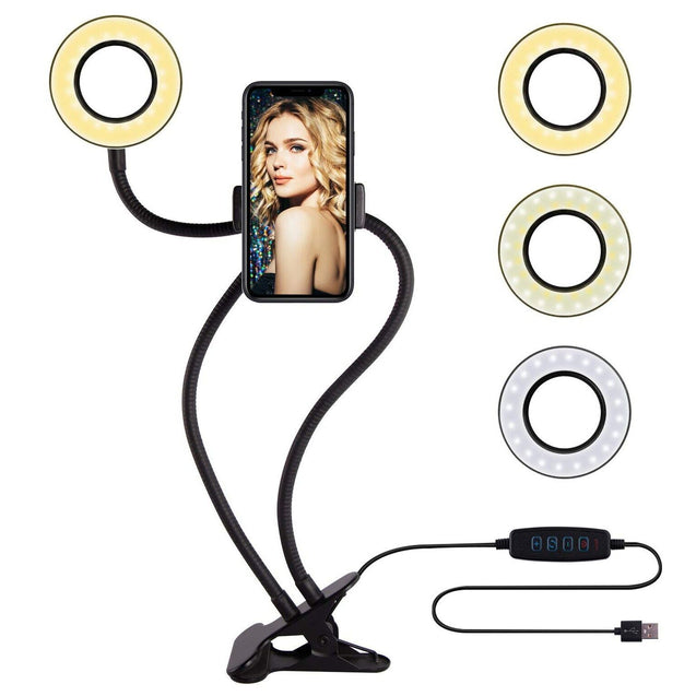 LED Selfie Ring Light Phone Holder Flexible Stand Long Arm for Stream Live Lamp