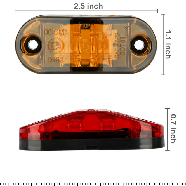 5pc Amber 5pc Red LED Car Truck Trailer RV Oval 2.5" Side Clearance Marker Light