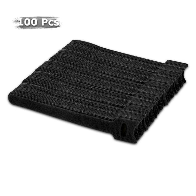 100 PCS Cable Straps Reusable Wire Cord Hook Loop Ties Black Fastening Organizer