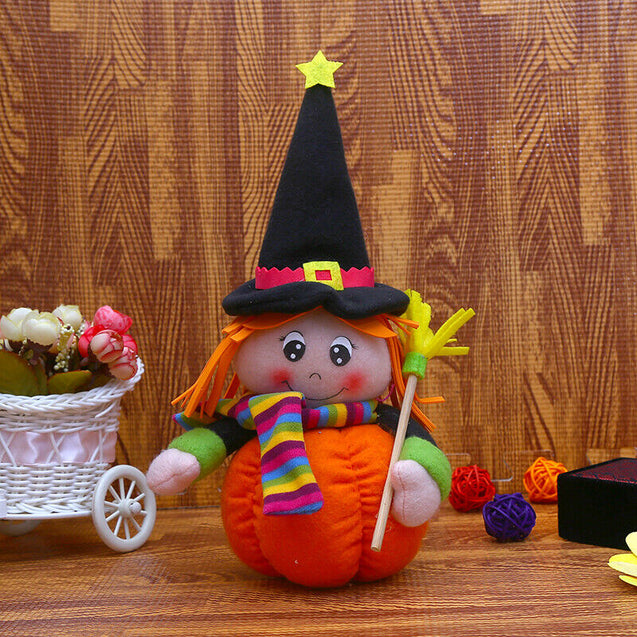 Cute Witch Doll Toys Pumpkin Table Decoration Home Plush Stuffed Doll