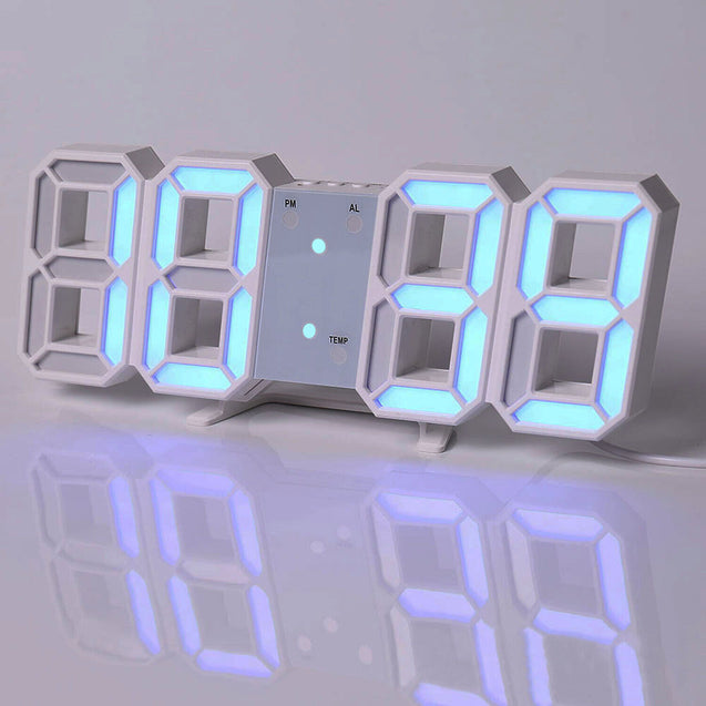 Digital 3D LED Big Wall Desk Alarm Clock Snooze 12/24 Hours Auto Brightness USB