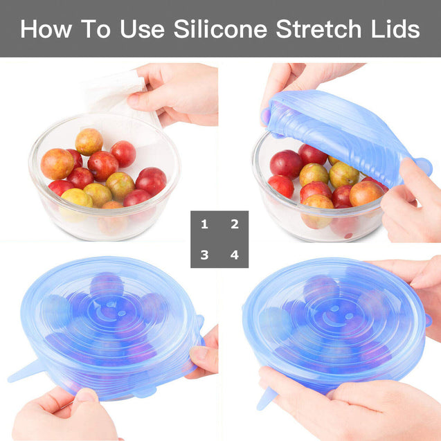 6 PCS Silicon Reusable Stretch Lids Food Bowl Containers Dishes Covers 