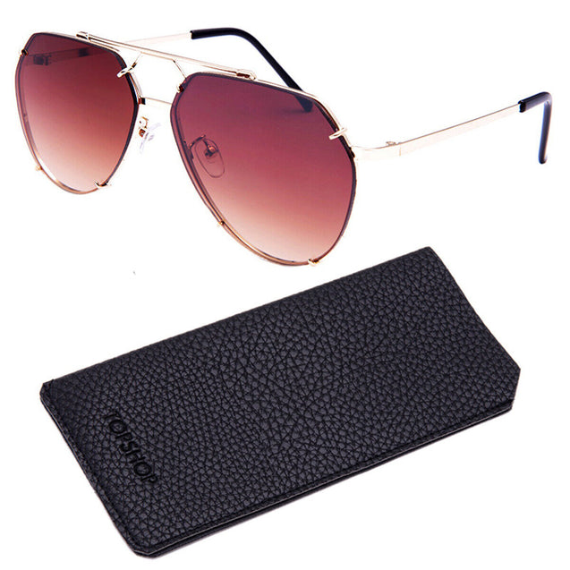 Women Flat Top Oversize Aviator XXL Metal Shades Sunglasses Gradient Lens