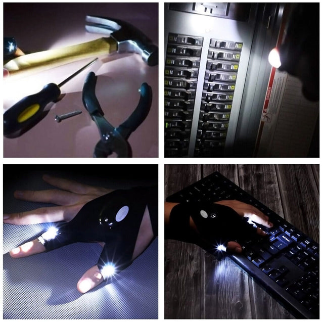1 Pair LED Flashlight Gloves for Outdoor Fishing Camping Hiking Gloves Men Women