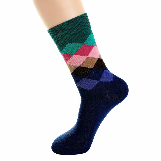 6 Pairs Mens Fashion Dress Socks Multi Color Designer Print Argyle Pattern Lot
